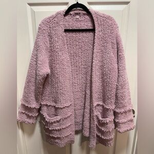 Barefoot Dreams Soft Pink Cardigan fringe ruffles boardwalk size XL